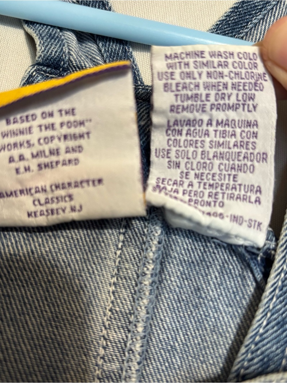 Vtg. Y2K Winnie the Pooh 12M Denim Overall Dress - Pink & Yellow Appliqué - Picture 9 of 9